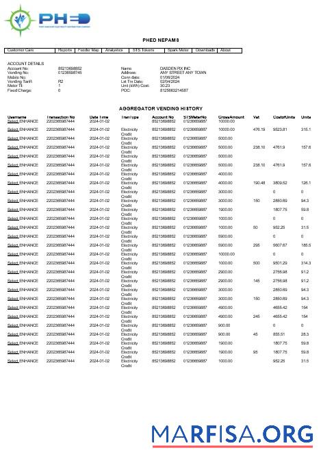 Printable INDIA PHED business utility bill Word and PDF template